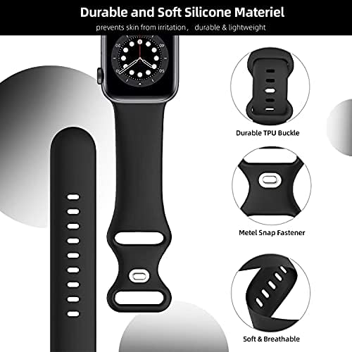 Sport Band компатибилен со ленти со Apple Watch 38mm/40mm, 42mm/44mm Soft Silicone Repleate Complap компатибилен за iWatch Series 6 5 4 3