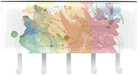 ЛАИЈУХУА Шарени Лепливи Куки со 5 Куки и 1 Оддел За Складирање, Совршени За Вашиот Влез, Кујна, Спална Соба Рачно Нацртан Велосипед