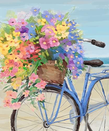 Слода боја по број за возрасни цвеќиња велосипед уметнички дела DIY акрилно сликарство според броеви комплети на валани плажа на плажа,