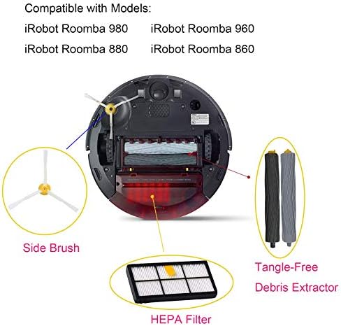 h Life for Irebot Roomba 980 960 880 860 Комплет за додатоци за вакууми вклучуваат 4 филтер HEPA и 4 странична четка и завртка и