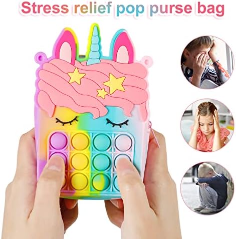 Мал поп -фитгет ИТ играчки торба за чанти за девојчиња, Kosiwun Pop Anastory Sensory Crossbody Purse Porty Toy за училишни материјали