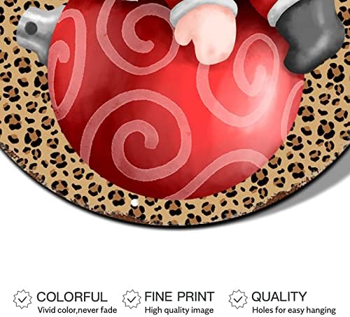 Божиќен венец знаци гроздобер симпатична санта леопард печатење тркалезна метална калај знак Бафало Проверете Божиќен декор излитена метална знак