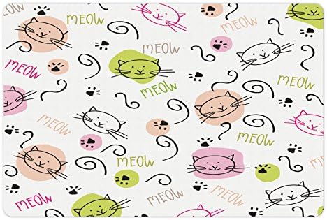 Зачудувачки lубител на мачки миленичиња душек за храна и вода, цртан филм со шепи за виткање линии Meow Doodle Style Art, нелизгазен гумен