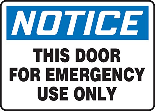 Accuform Mext802VP знак, „Забележете ја оваа врата само за итна употреба“, 7 должина x 10 ширина x 0.055 дебелина, пластика, 7 x 10 , сина/црна