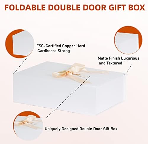 Кутии за подароци со капаци 6 пакувања, 14,5 x10 x4.5 Голема бела кутија за подароци со фенси картички за ливчиња за ленти за