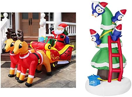Вивохом Божиќно предводено осветлена 7,2 метри долга надувување Дедо Мраз на санки со ирдери и кутии за подароци и 8ft Висина на надувување