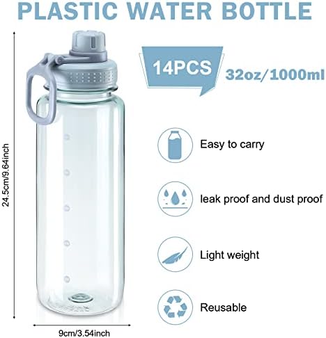 14 компјутери Спортски шишиња со вода 32oz шише со вода со скала Пластични спортови шишиња со шишиња со протекување на врвни шишиња со вода