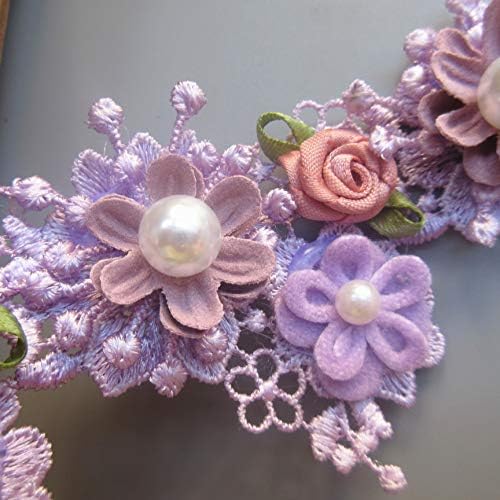 1 двор цветни бисерни мониста чипка раб на работ на лента 5,5 см ширина гроздобер стил виолетова исечоци на ткаенина везена аплика за шиење занает занаетчиски невест