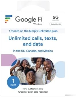 Google Fi Безжичен Едноставно Неограничен План | Разговор/Текст/Податоци | Неограничен 5g/4G LTE | SIM Комплет - 1 Месец