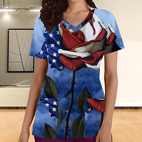 Женски Блузи За Лето 2023 Мода Секојдневен Цврст Кружен Врат Џебови Со Кратки Ракави Лабави Врвови За Пуловер На Маици