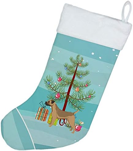 Богатства на Каролина CK3523CS Граница Териер Божиќно дрво Божиќно порибување, камин што виси чорапи Божиќна сезона Декора за украси за