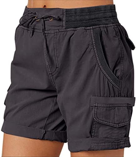 Женски обични шорцеви за влечење еластична половината права нога атлетски шорцеви џебни панталони облеки модна облека