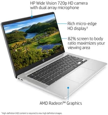 HP Chromebook Лаптоп, 14 FHD Екран На Допир, AMD 3015c Процесор, 8GB RAM МЕМОРИЈА, 64gb Еммц Складирање, Веб Камера, WiFi, Bluetooth, Chrome OS, Минерални Сребро