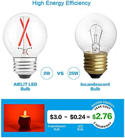Aielit A15/A50 E26 Црвена LED Сијалица 25w Еквивалент, 200 Лумени, Затемнувачки 2W Глобус LED Филамент Едисон Светилки За Лустер, Тавански Вентилатор,