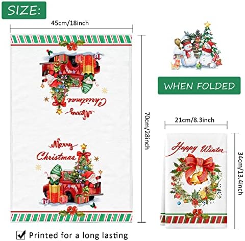 Божиќни кујнски садови за садови сет од 4, Среќна елка Снежан Гном Дедо Мраз тематски крпи за рачни крпи за Божиќни кујнски садови за сушење