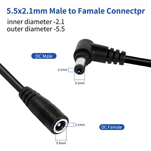 Yacsejao dc десен агол кабел кабел за напојување 2,1 mm x 5,5 mm машки до женски адаптер продолжен кабел за 12V CCTV Надзор за надзор LED лента