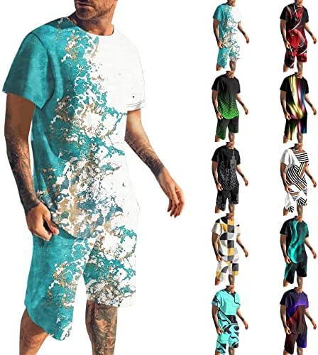 Тракања за машки летни врвови шорцеви поставени за мажи лето 2 парчиња плажа кул хипи кошули со краток ракав и кратки панталони сетови