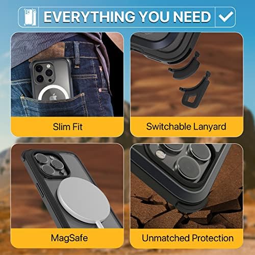 Mageasy Protective iPhone 14 Pro Max Magsafe Случај Со Прилагодлив Crossbody Lanyard - 16ft Drop Тестиран, 6.7 magsafe iPhone 14 Pro Max Случај