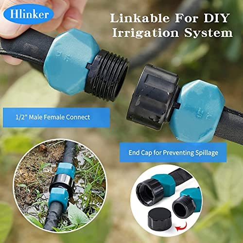 Hlinker hose hose, 1/2 15ft 2packs поврзување на конзистентно црево за наводнување капка по капка заштеда за заштеда 80% вода, исцедок