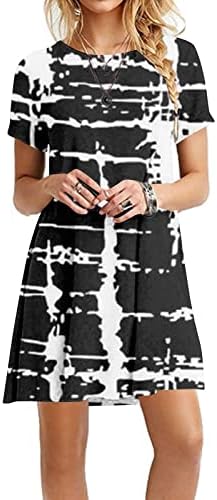 Симпатични летни фустани за жени, женски модерни обични разноврсни разноврсни печатени ретро -врат -кратки ракави летен фустан