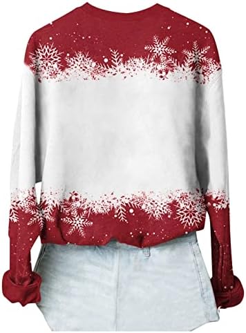 Christmasенска Божиќна врвна симпатична печатена маица со долги ракави со ракав, обичен тркалезен врат џемпер, лабава удобна блуза