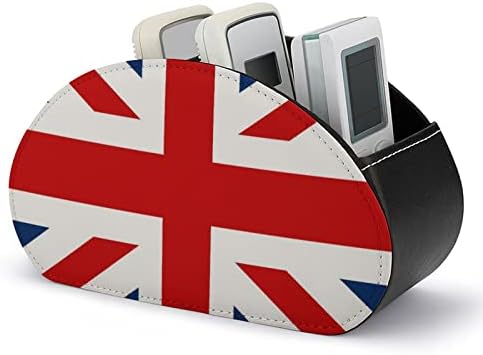 Држач за далечински управувач на британско знаме со 5 оддели PU кожа Мултифункционално складирање Caddy Desktop Организатор кутија за