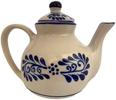 Керамички талавера чајник со чај со 3 купови котел 700 мл 23 унци - Тетара керамика Мексикана Тетера колонијално бело