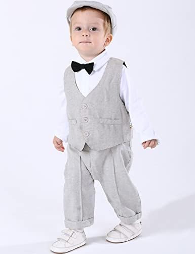 А & Ј Дизајн Бебе Момци Облека за облека, 3 парчиња џентлмен Ромпер и Вест и Беретс капа