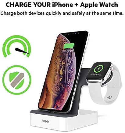 Belkin 2 -во -1 iPhone & Apple Watch Charging Dock - Станица за полнење на Powerhouse iPhone + Stand за полнење на Apple Watch - дизајниран