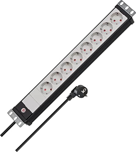 Brennenstuhl Premium Line 1156057028 Socket Strip 8-насочен 19 формат идеален за кабинети на сервери со 3 M кабел направен во Германија црна/сива