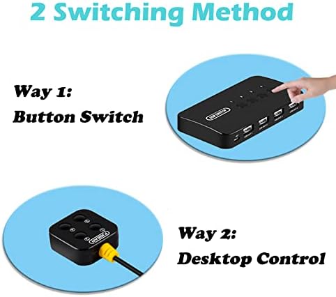 USB Прекинувач Селектор 4 Порта, USB Прекинувач Кутија 4 во 4 Надвор за 4 Компјутери Споделување 4 USB Уреди Тастатура Глувчето Печатач