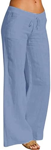 ГУФЕСФ Капри панталони за жени, женски памучни постелнини панталони плус големина еластична половината со високи половини капри панталони