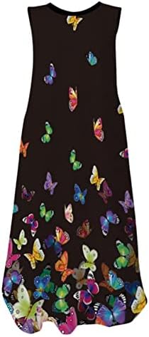 Iaиабинг женски обичен sundress лабав без ракави, цветен печатен сплит макси фустани летен резервоар фустан со џебови