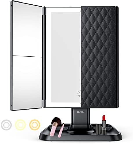 Огледало За Суета За Шминка Огледало Со Светла-3 Режими на Осветлување во Боја 72 LED Trifold Огледало, Дизајн За Контрола На Допир, Зголемување