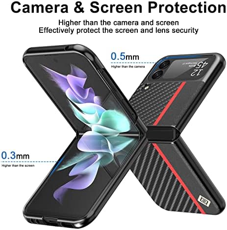 YKL За Samsung Galaxy Z Flip 4 5g Случај Ултра Тенки Тврди Јаглеродни Влакна Стп Кожа Хибридни Телефонски Куќишта Против Отпечатоци