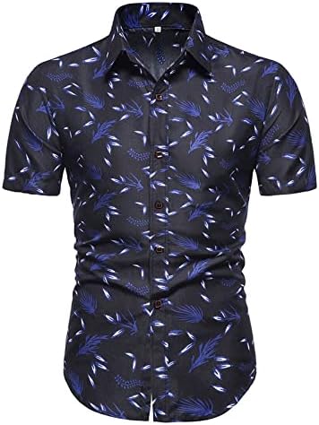 XXBR машки случајни копче надолу кошули Хавајски лисја лапчиња за јака лето лето кратка ракав тенок фит плажа алоха врвови