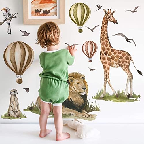 Mfault деца сафари африкански животни налепници на wallидни декорации, џунгла лав жирафа расадник украси момчиња спална соба уметност,