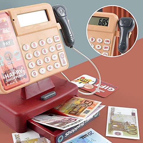 Играчка на Blmiede со скенер-црвено дете играчка со вистински калкулатор, игра, подарок за читање на кредитни картички за момче или