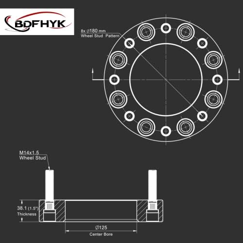 BDFHYK 8x180mm растојанија на тркала 1,5 инчи 8x6,5 адаптери за тркала M14x1.5 & 125mm Hub Bore компатибилен со Chevy GMC Truck