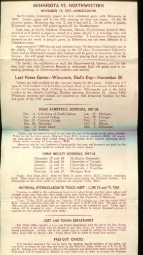 1937 година Северозападен против Фудбалската програма Минесота екс -состојба само една страница - Програми за колеџ