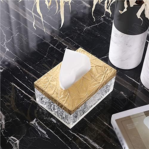 Zhuhw месинг врежана кутија за ткиво гроздобер злато врежано кристално стакло салфетка држач за спална соба во кревет ткиво