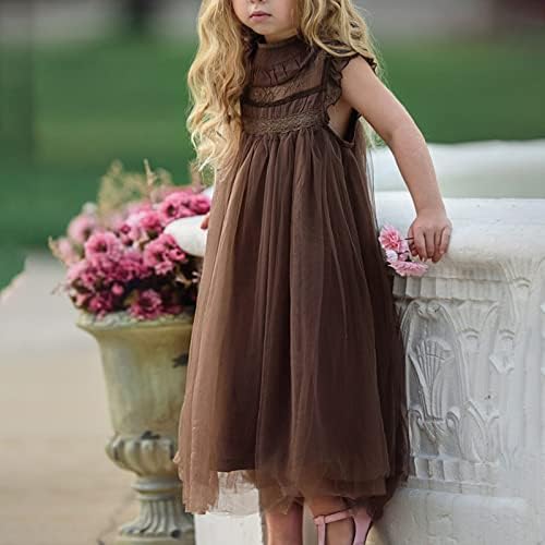 Девојки чипка фустан Девојки облека за деца подуени решетки од цвеќиња од цвеќиња, фустан, принцеза фустан, принцеза фустан