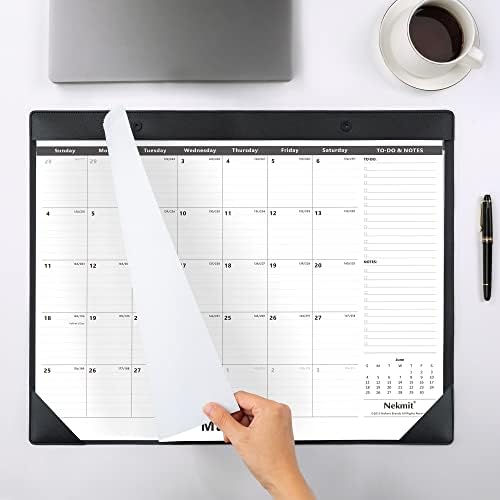 Некмит Календар за голема биро 2023 година со пушка кожна десктоп душек, трча од сега - јуни 2024 година, Календар на Big Desk Pad 21 x 16,5