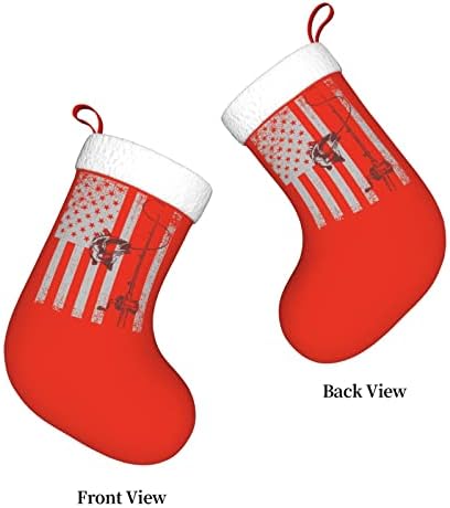 QG ZZX Гроздобер Патриотски САД Американски знаме бас риболов Божиќно порибување на Божиќни чорапи камин виси чорап 18 инчи за одмор