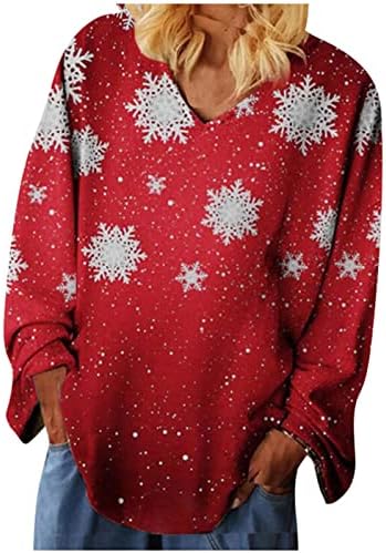 Camisas casuales de manga larga para mujer Tops de tunica Blusa con cuello En V de arbol de Navidad U1