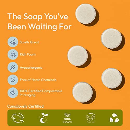 Таблети за сапуни за пенење на пенење - прави 128 fl Oz - босилек мандарински печки за сапуни за сапуни, одржливи таблети за сапун за раце