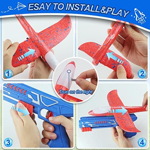 3 играчки за фрлање авиони предводени од авиони, 2 режими на летање со пена едриличари Катапулт Авион играчка за момчиња, играчки
