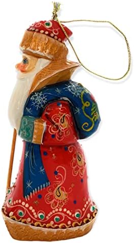 Орнамент за украсување на новогодишни елки, руски Дедо Мраз Клаус 5,11 Фигура издлабена и насликана од руски занаетчии од Сергиев Посад.
