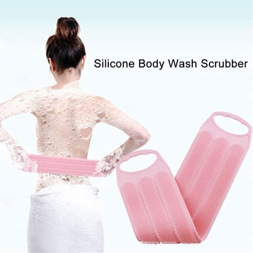 Дазан силиконски тело чистач за туширање за туширање во бања - двојна еднострана мерка за чистење на грбот со долги грбови за чистење, каиш