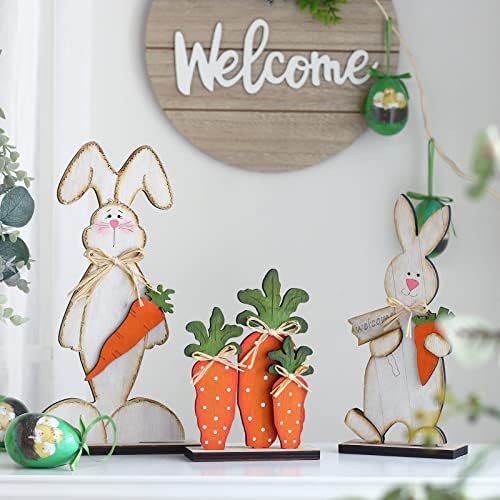 Велигденски украси на Росекрафт, 3 парчиња рустикален дрвен зајаче/табела за табели за таблети за таблети за занаетчиски занаети